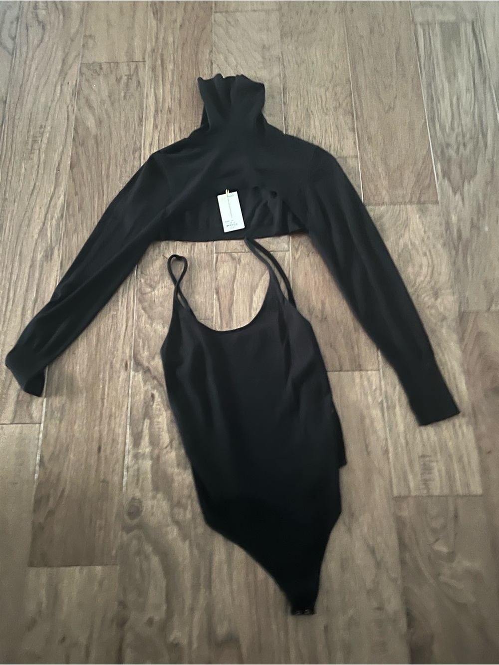 Black Turtleneck Shrug and Bodysuit Set - Women's Two-Piece Top